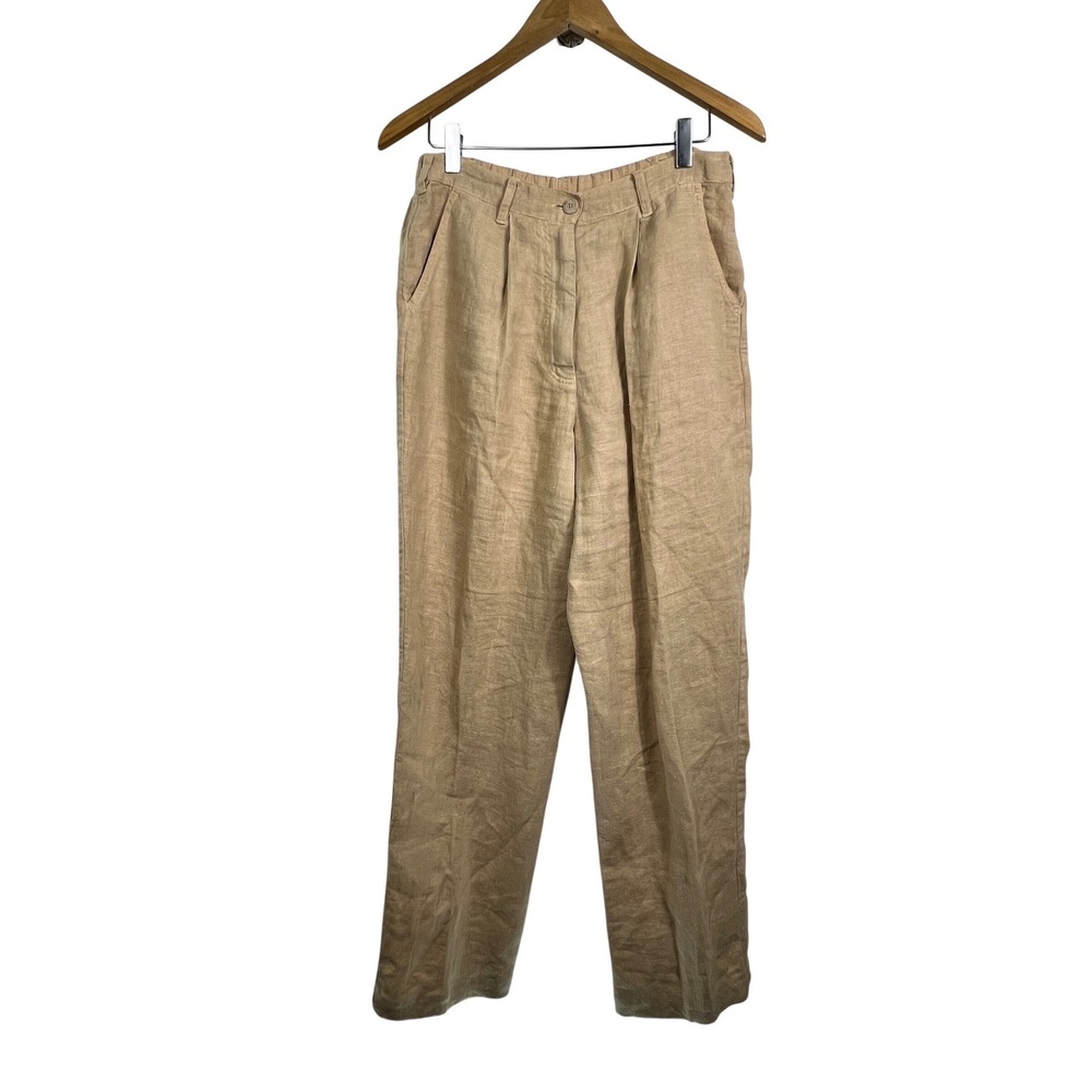 Lin n Laundry Tan 100% Linen Pleated Straight Leg Trousers Pants US 8 GB 12|40